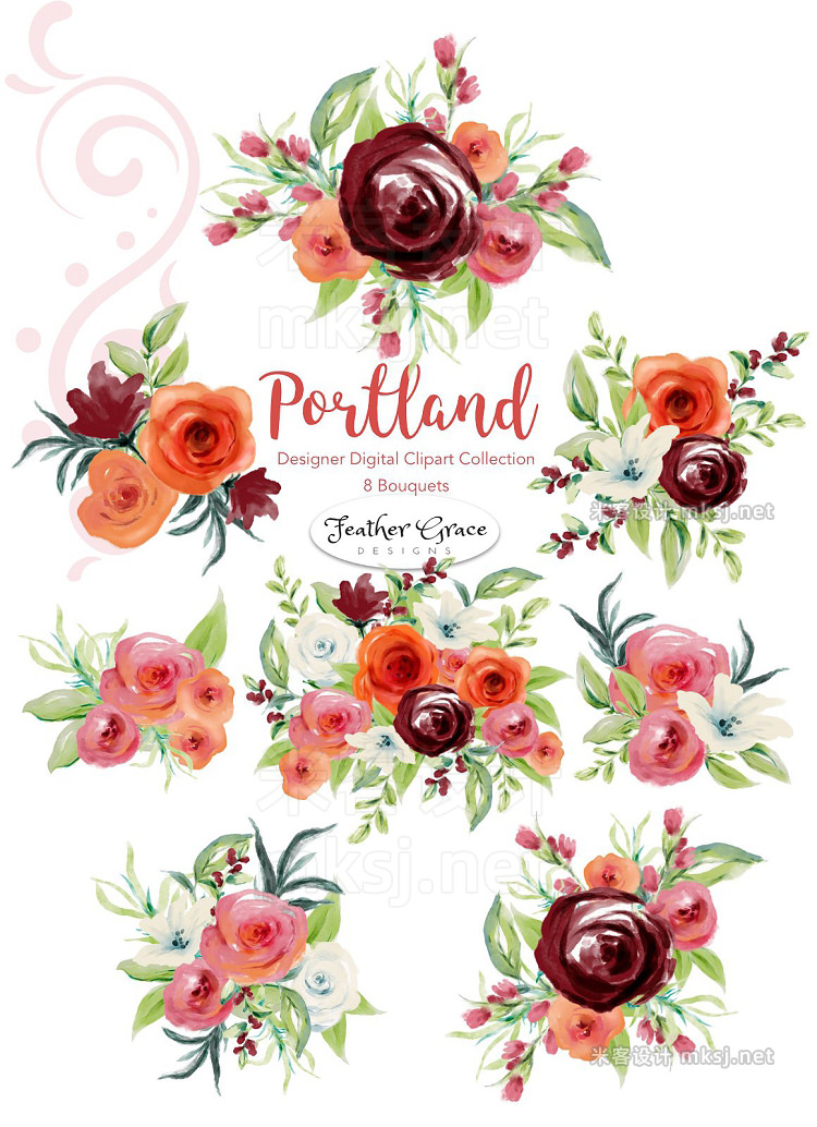 png素材 Watercolor Flowers-Pink Roses