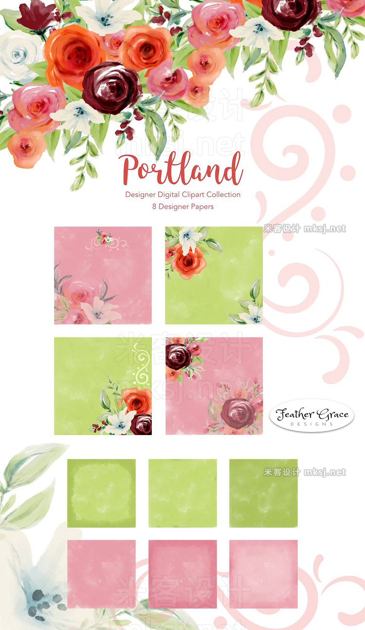 png素材 Watercolor Flowers-Pink Roses