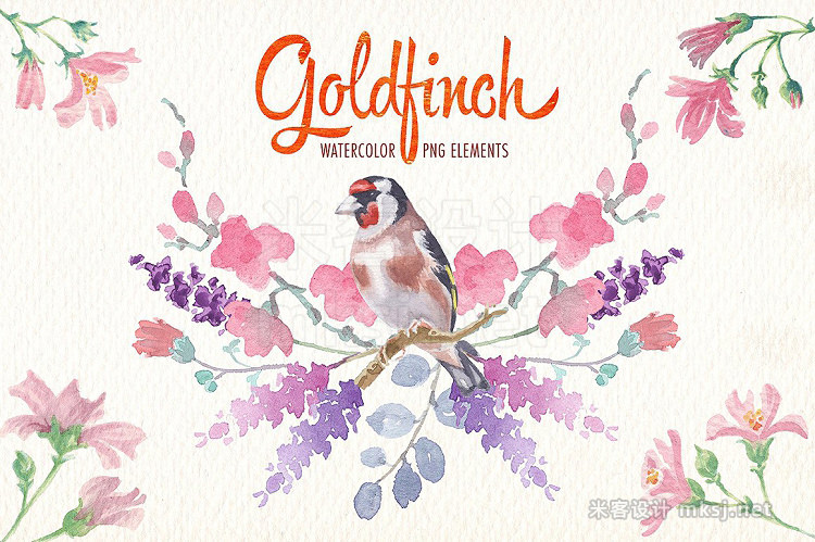 png素材 Watercolor goldfinch bird clipart