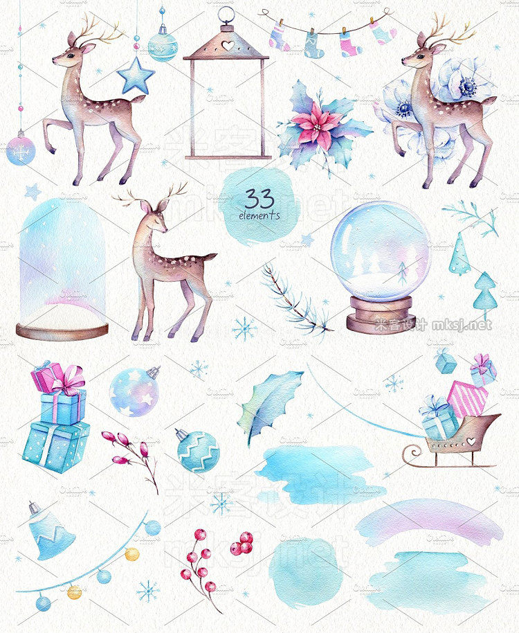png素材 Christmas Deer Watercolor Set