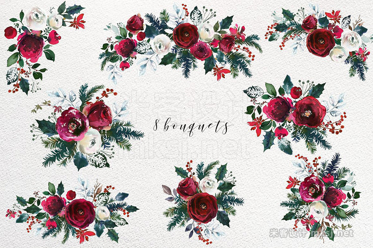 png素材 Christmas Watercolor Flowers Clipart