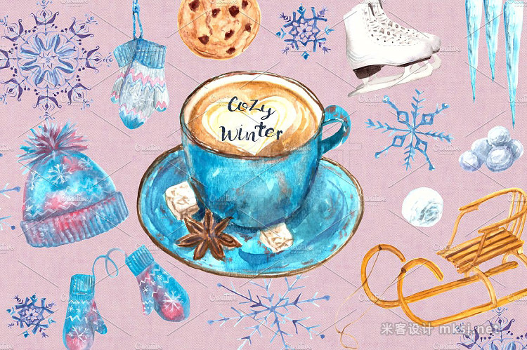 png素材 Cozy Winter Watercolor Clip Art Set