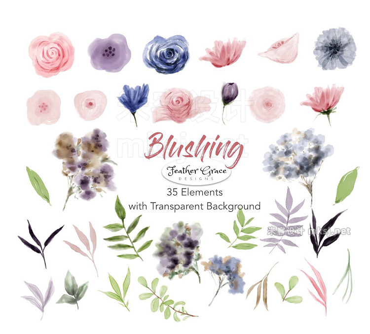 png素材 Watercolor Flower Clipart - Blushing