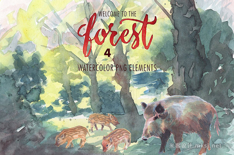 png素材 watercolor in the forest clipart