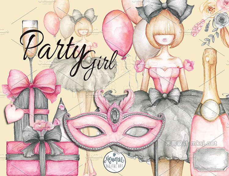 png素材 Party Girl Clipart Watercolor