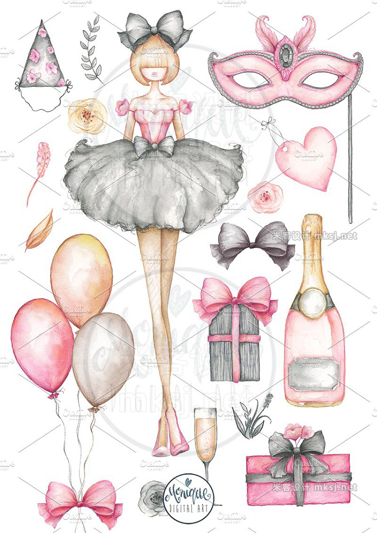 png素材 Party Girl Clipart Watercolor