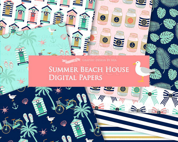 png素材 Beach House ClipartPattern set