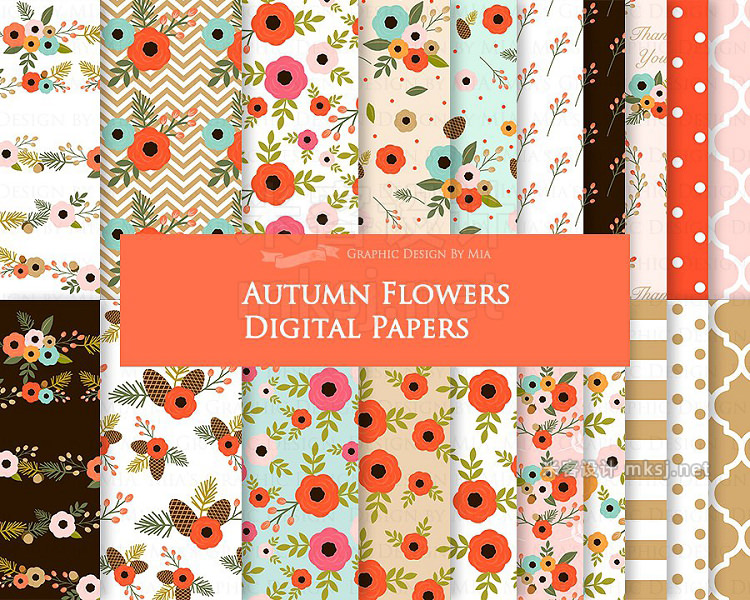 png素材 Autumn Flowers ClipartPattern set