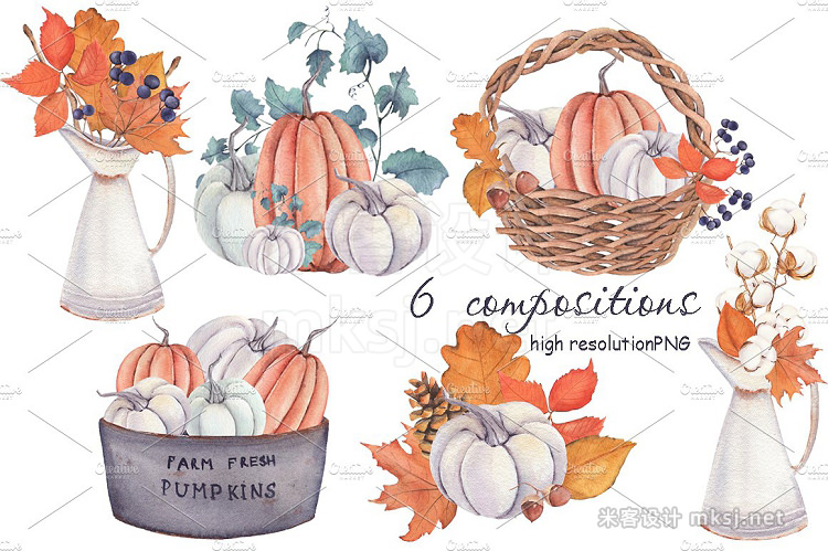 png素材 Fall Harvest Fest watercolor set