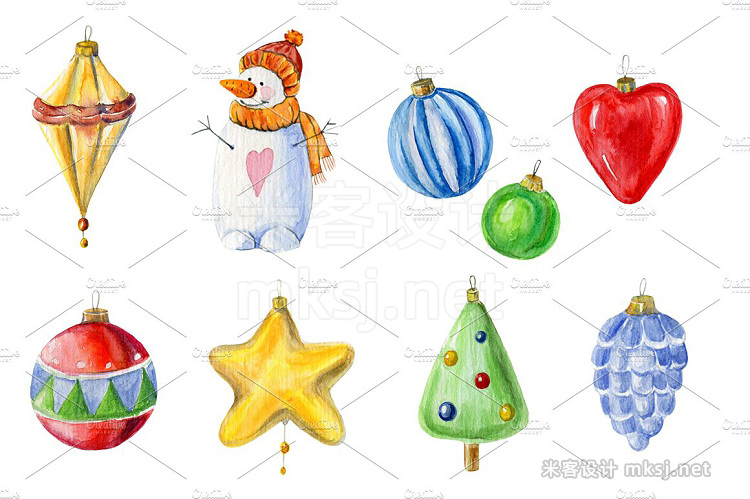 png素材 Watercolor Christmas decorations set