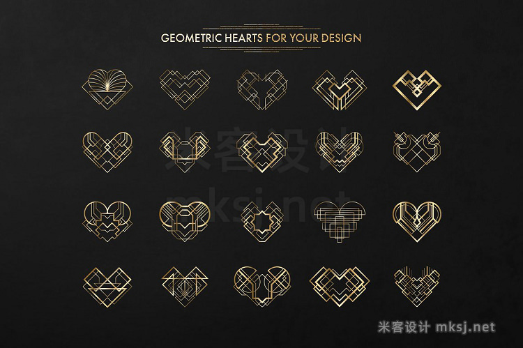 png素材 40 Vector Hearts Art Deco Style