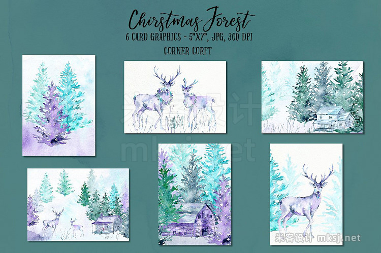 png素材 Watercolor Christmas Forest