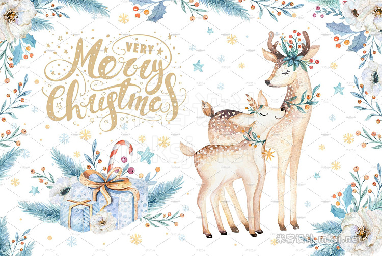 png素材 Watercolor Christmas deer