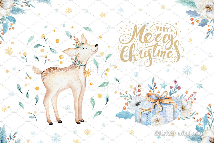 png素材 Watercolor Christmas deer