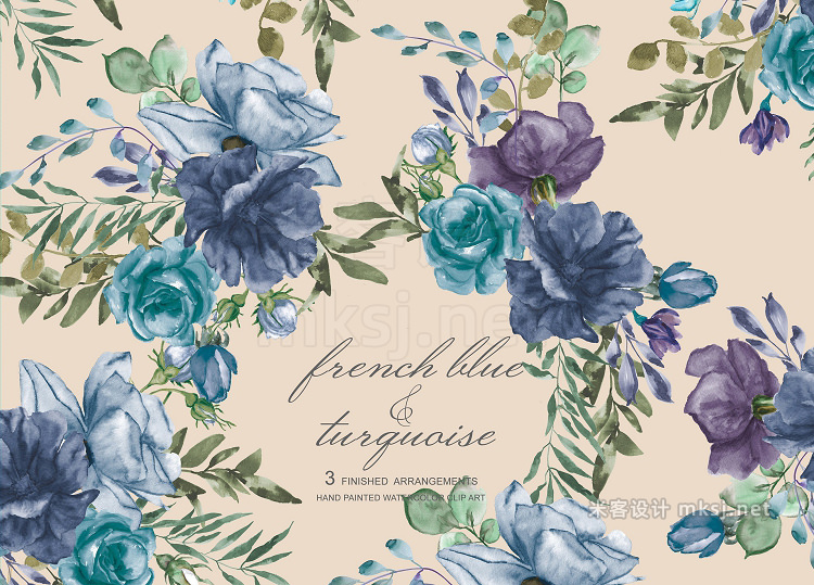 png素材 Watercolor French Blue Florals