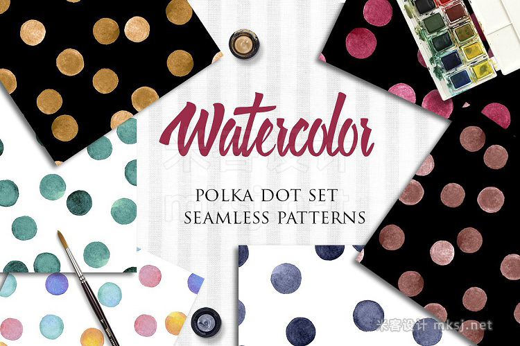 png素材 Watercolor polka dot patterns set