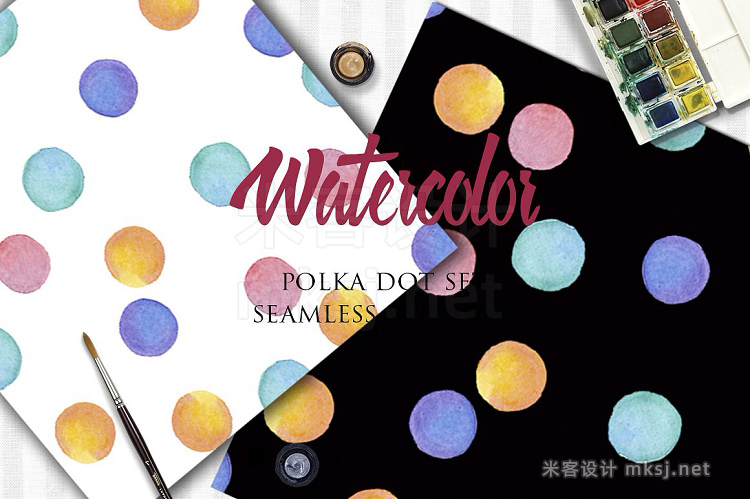 png素材 Watercolor polka dot patterns set