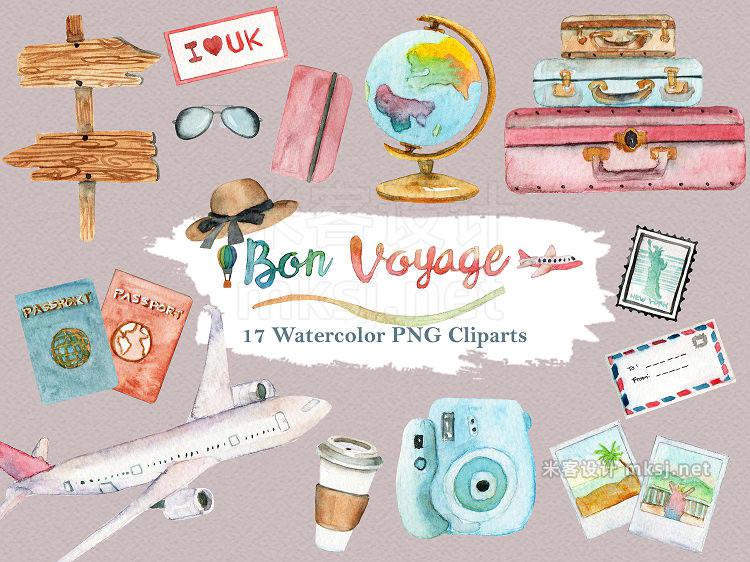 png素材 Watercolor Travel World Clipart Set