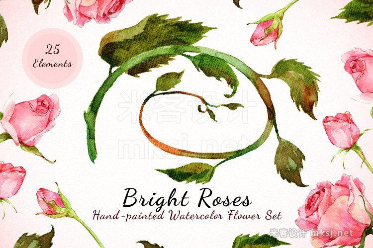 png素材 Bright Roses - Watercolor Floral Set