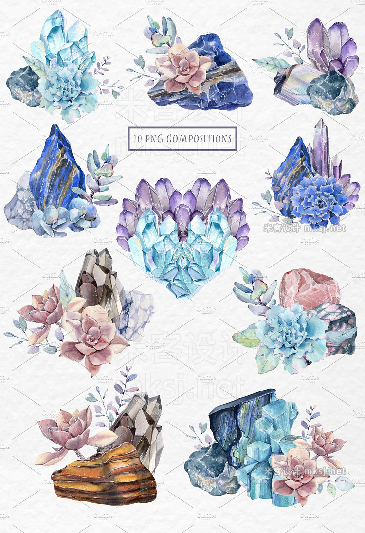 png素材 GEMSTONES watercolor collection