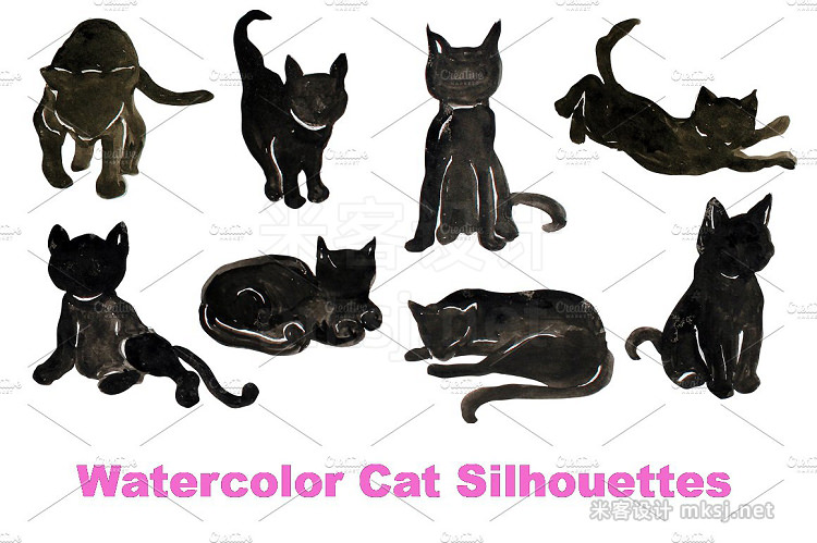 png素材 Watercolor Cat Silhouettes Clipart