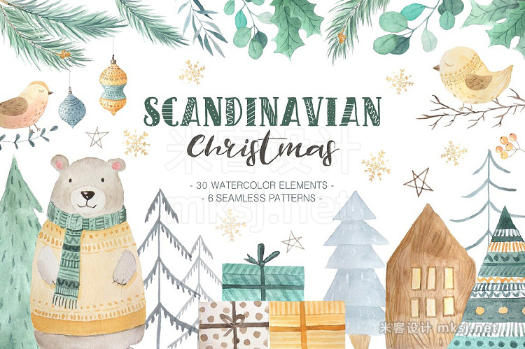 png素材 Scandinavian Watercolor Christmas
