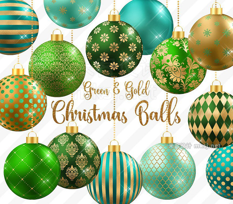 png素材 Green and Gold Christmas Balls