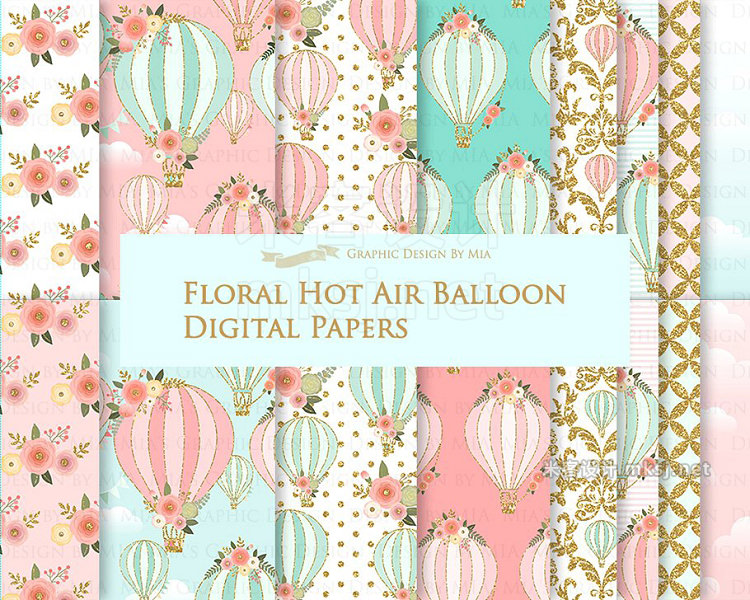 png素材 Hot Air Balloon Glitter Gold Set