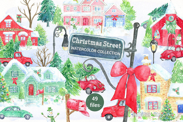 png素材 Watercolor Christmas Street