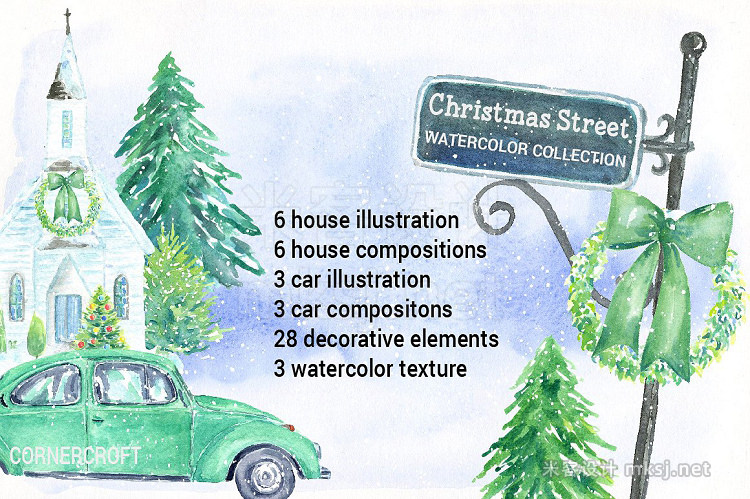 png素材 Watercolor Christmas Street