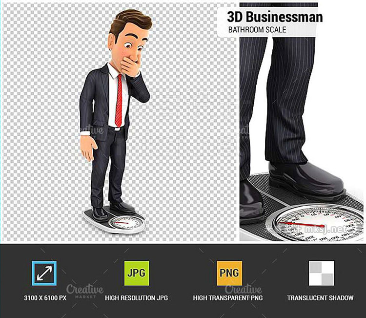 png素材 3D Businessman Weighing Himself on B