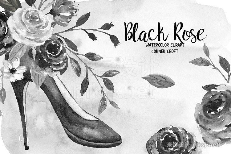 png素材 Black Rose Watercolor Clip Art