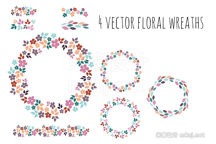 png素材 Floral wreath hairsyles vector set