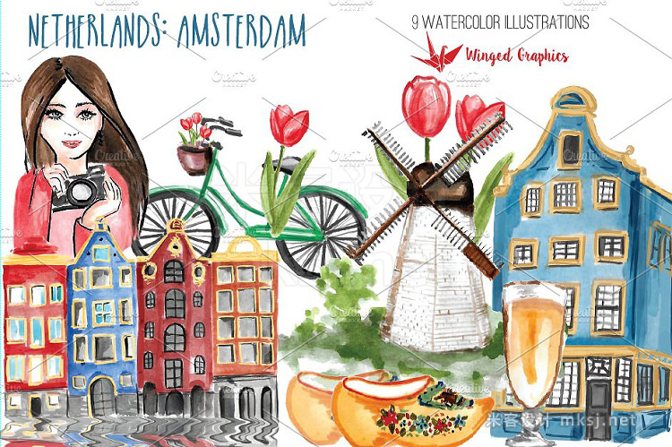 png素材 Amsterdam   Netherlands travel set