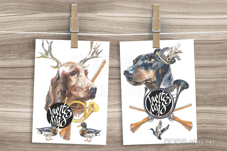 png素材 Hunter dogs Watercolor Set