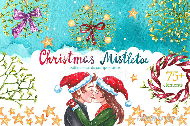 png素材 Christmas Mistletoe Watercolor Set