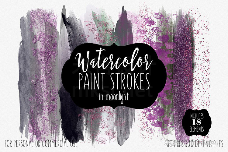 png素材 Moonlight Watercolor Brush Strokes