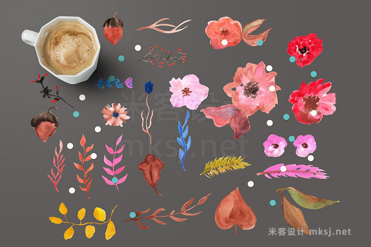 png素材 Autumn Watercolor Flowers Clip Art