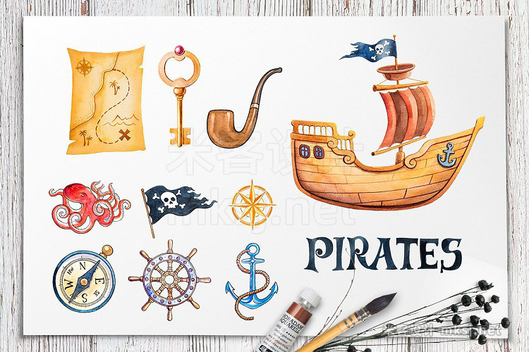 png素材 Pirates Watercolor illustrations