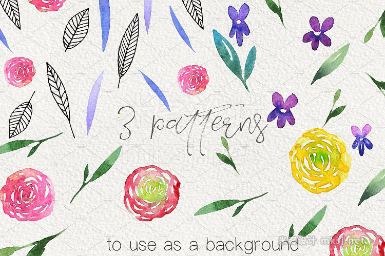 png素材 Flower Wine watercolor design set