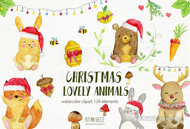png素材 watercolor Christmas animals