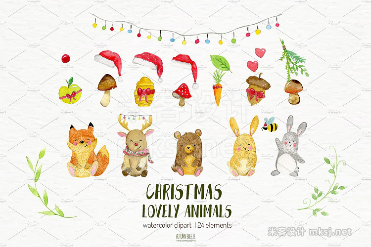png素材 watercolor Christmas animals