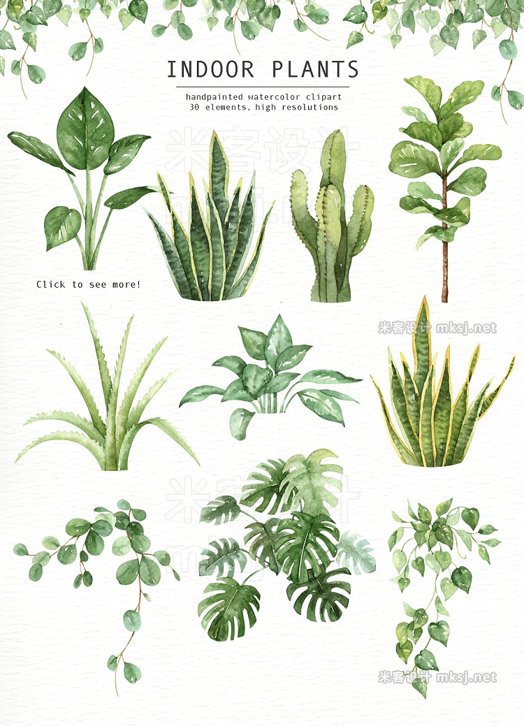 png素材 Indoor Plants Watercolor Clipart