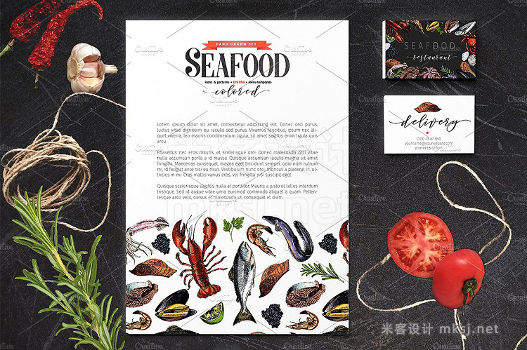 png素材 Seafood hand drawn colored set