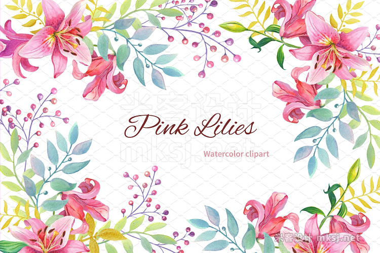 png素材 Pink LiliesWatercolor clipart