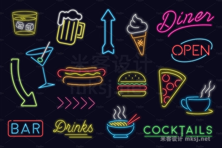 png素材 Neon Sign Shapes Vector Pack