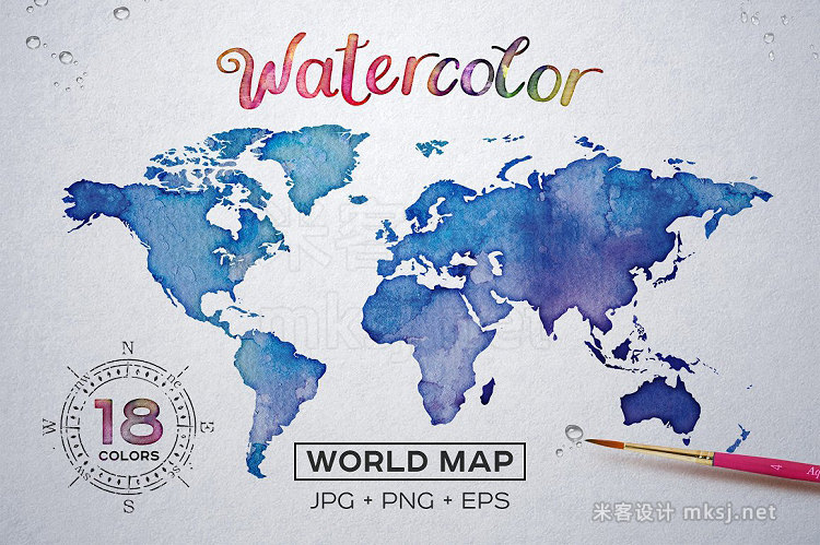 png素材 Watercolor World Maps JPGEPSPNG