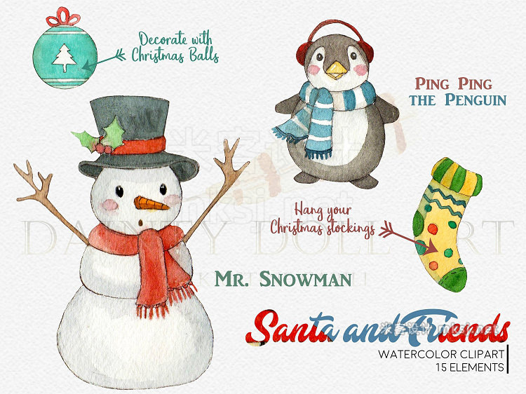 png素材 Watercolor Christmas Santa Clipart