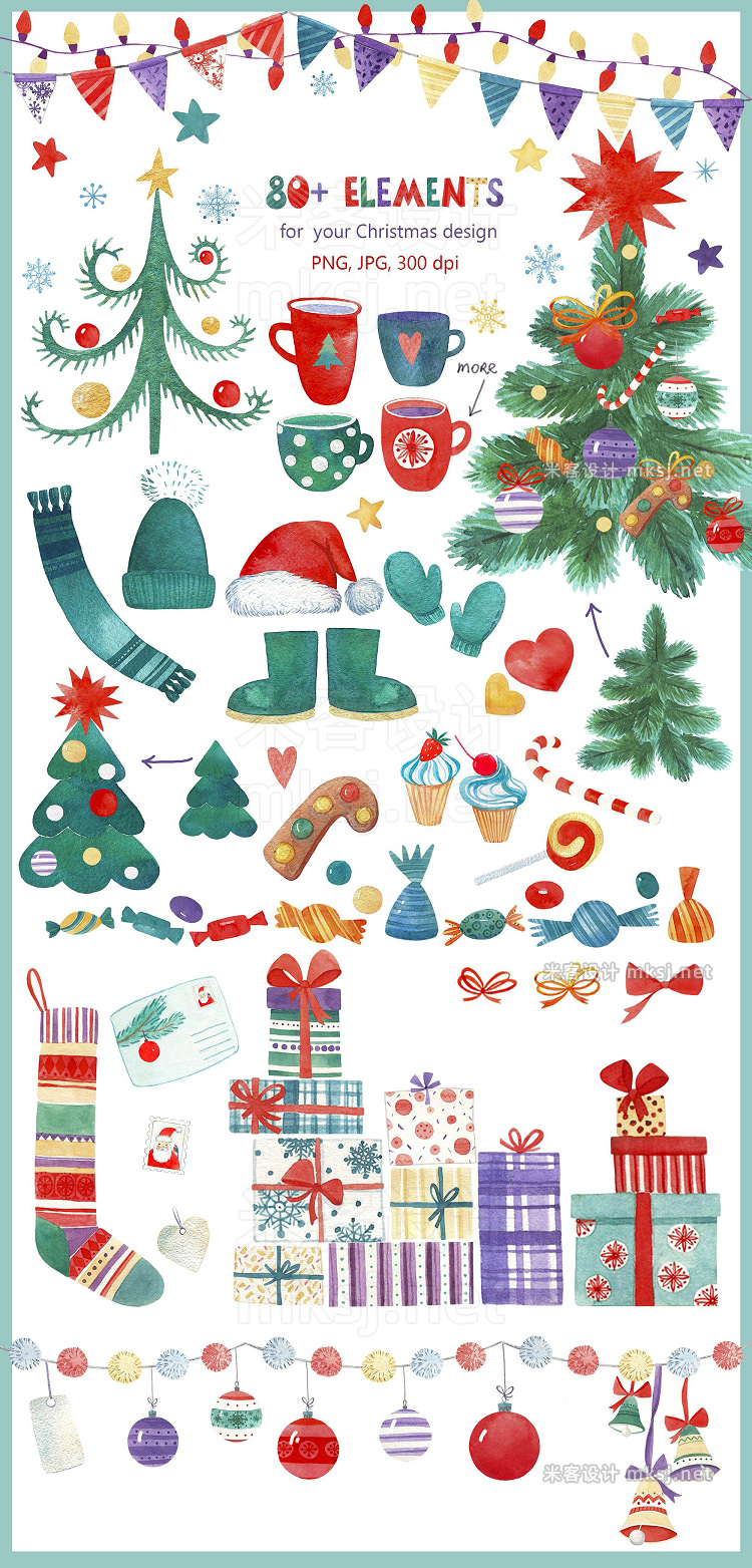png素材 Watercolor Christmas fun Bundle 50%