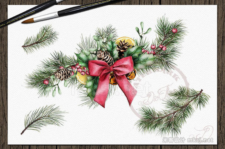 png素材 Rustic Christmas Watercolor Clip Art